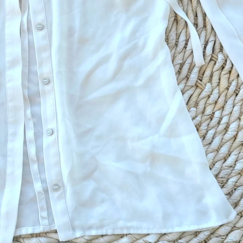 Cream Ruffled Bib Collar Button Down Top - Picture 7 of 10
